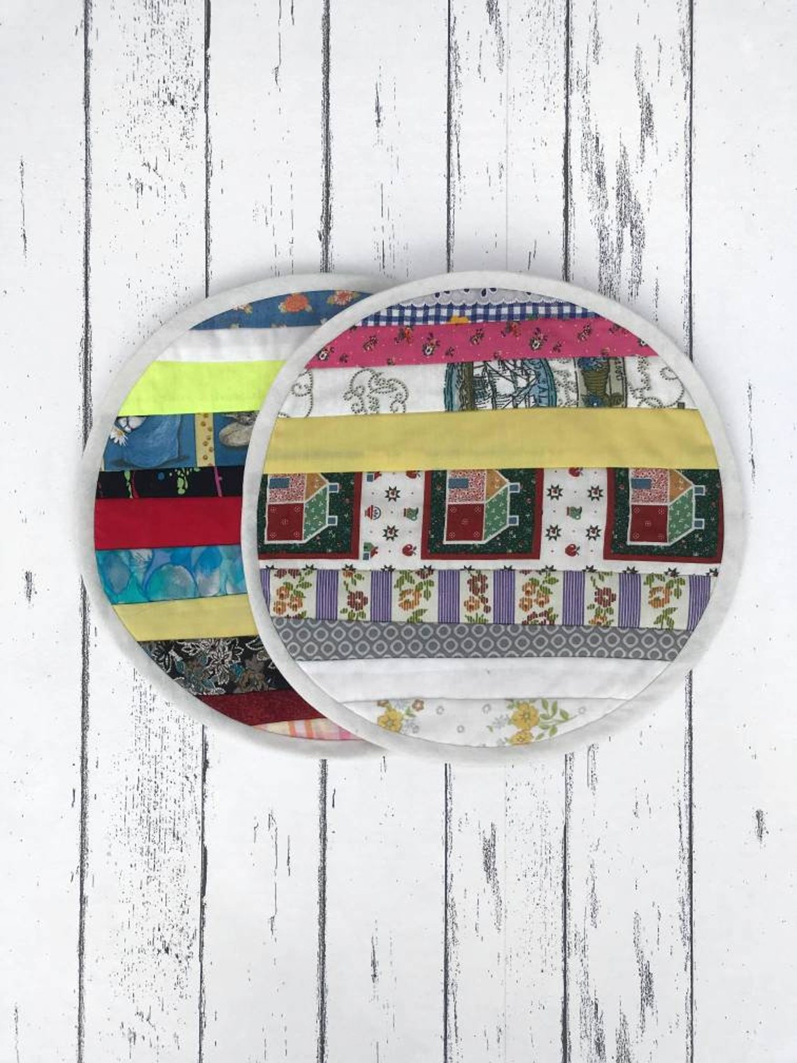 Quilted Striped Circle Placemats Set of 2 Etsy