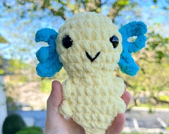 Yellow and Blue Crochet Axolotl, Cute Mini Plush Axolotl