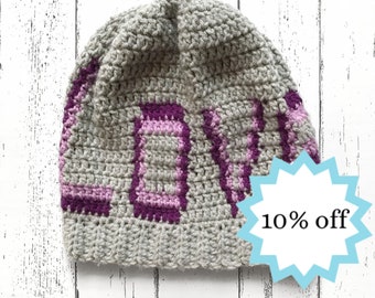 LOVE Beanie, Women's Crochet Slouchy Hat
