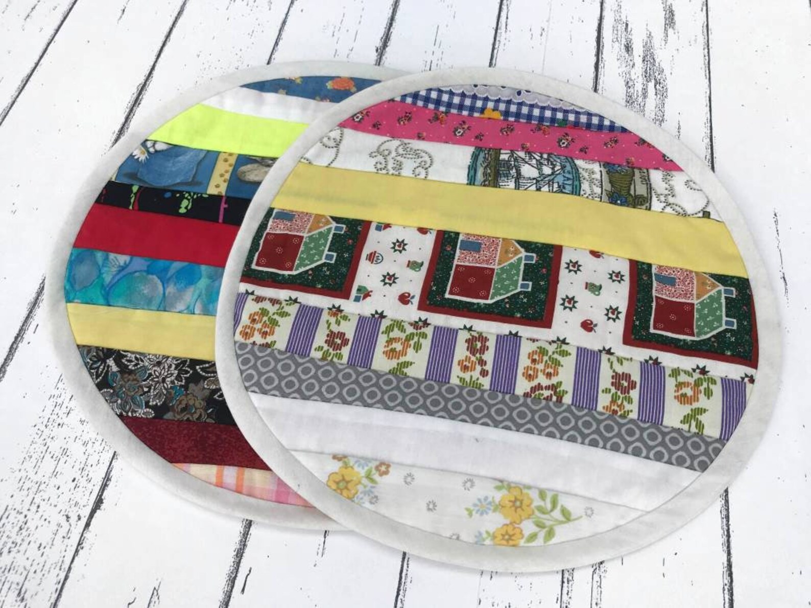 Quilted Striped Circle Placemats Set of 2 Etsy