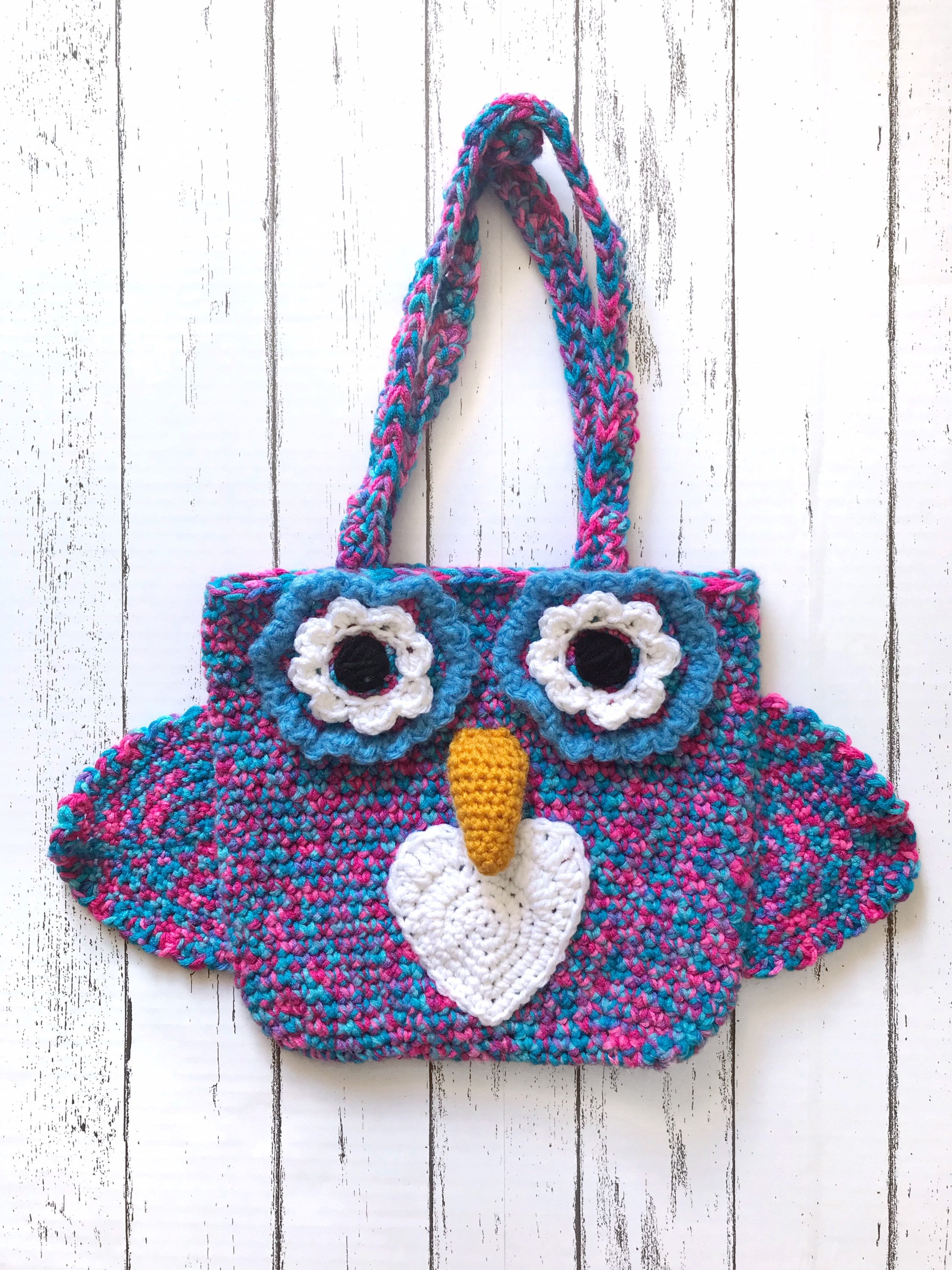 Pink and Purple Owl Crochet Trick-or-Treat Bag, Crochet Owl Purse