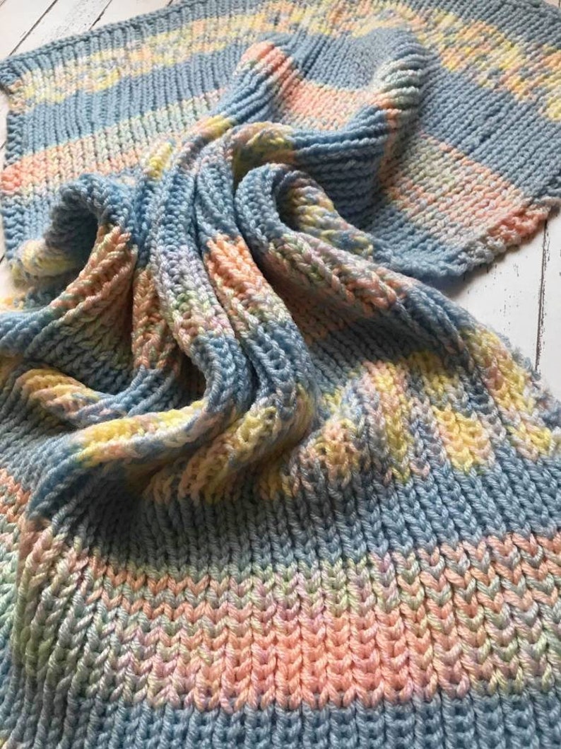 Variegated Knit Baby Blanket Striped Infant Afghan Etsy