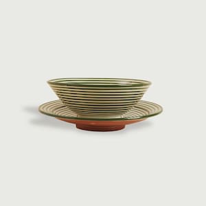 Hand-Painted Moroccan Ceramic Tableware - Green Stripe