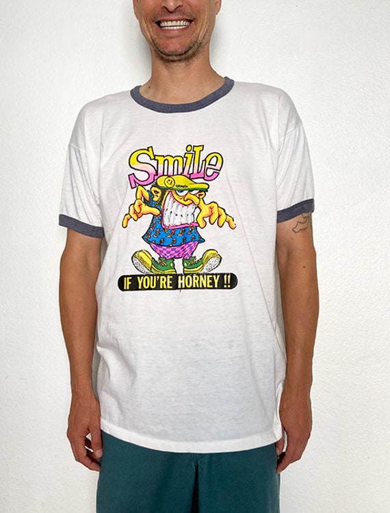 Vintage 1974 Smile If You Are Horny ringer tee ts… - image 3