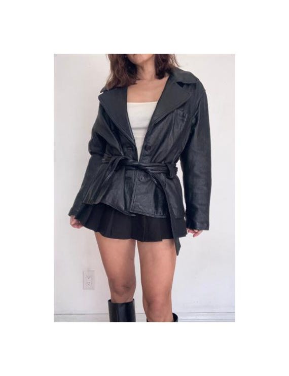 Y2K genuine leather jacket with belt - image 1