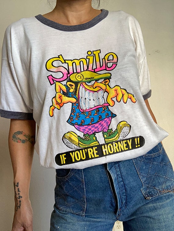Vintage 1974 Smile If You Are Horny ringer tee ts… - image 2