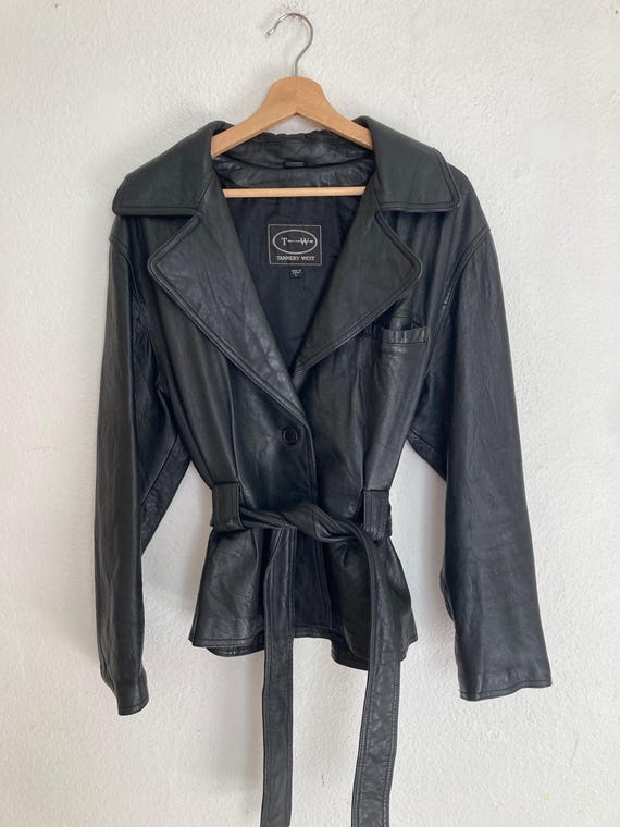 Y2K genuine leather jacket with belt - image 2