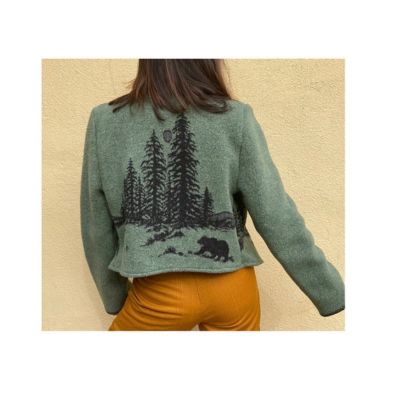 Vintage Bear scenery wool cropped jacket blazer