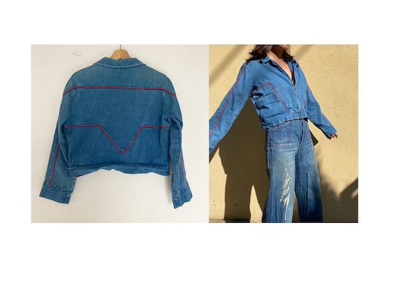 Vintage 70's cropped denim zip up jacket