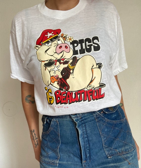 RARE Vintage 1973 PIGS is BEAUTIFUL tee tshirt pap