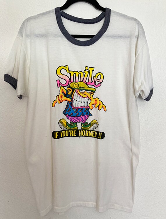 Vintage 1974 Smile If You Are Horny ringer tee ts… - image 4