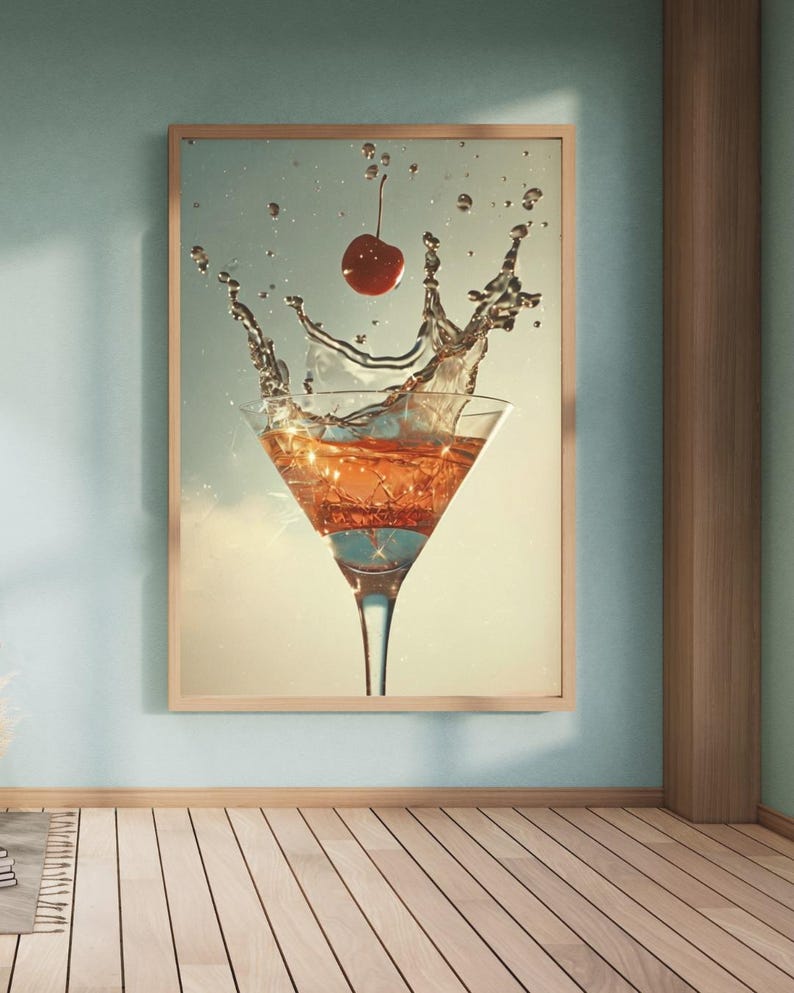 Cocktail Splash Frame Vintage Cherry Cocktail Splash Photo – Retro Drink Art Print – Instant ...