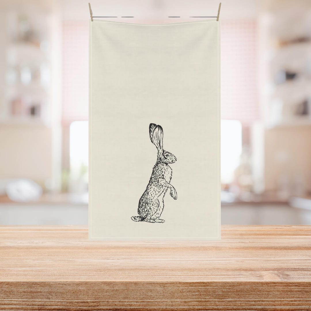 Rabbit Hare Tea Towel, Country Farmhouse Kitchen Decor, Eco-friendly ...