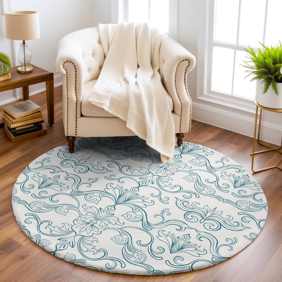 Round Rug, Vintage Victorian Country Farmhouse Washable, Home Accent ...