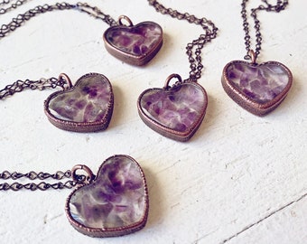 wild at heart // copper electroformed amethyst chip heart pendant necklace // purple gemstone // boho hippie style jewelry // one of a kind