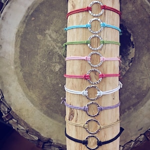 Karma Circle Wish Bracelet: Hammered Sterling Silver, Vegan Cord