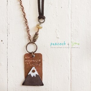 the Mountains are Calling handstamped necklace //rustic mixed metal/original handmade mountain peak jewelry/adjustable length vegan friendly image 2