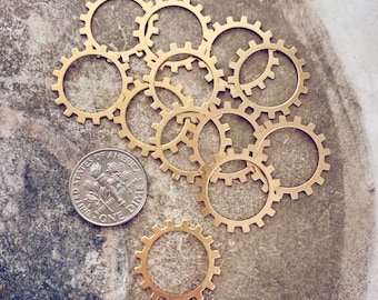 Raw Brass or Copper Sprocket Gear Charms: Steampunk Jewelry Findings, Set of 12