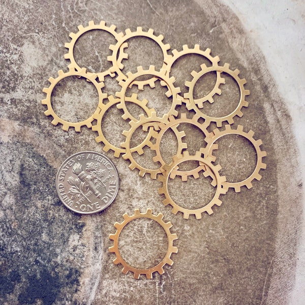 Open sprocket gear // set of 12 // raw brass or copper // good 4 necklace bracelet or earring designs // jewelry findings destash supplies