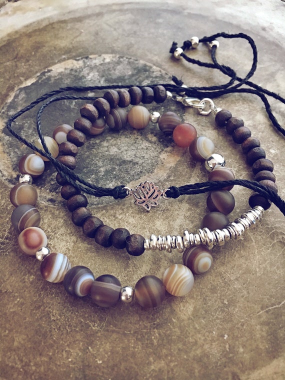 Beaded bracelet set of 3 piece boho hippie style