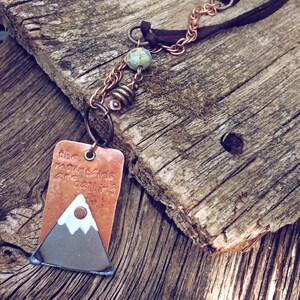 the Mountains are Calling handstamped necklace //rustic mixed metal/original handmade mountain peak jewelry/adjustable length vegan friendly image 3