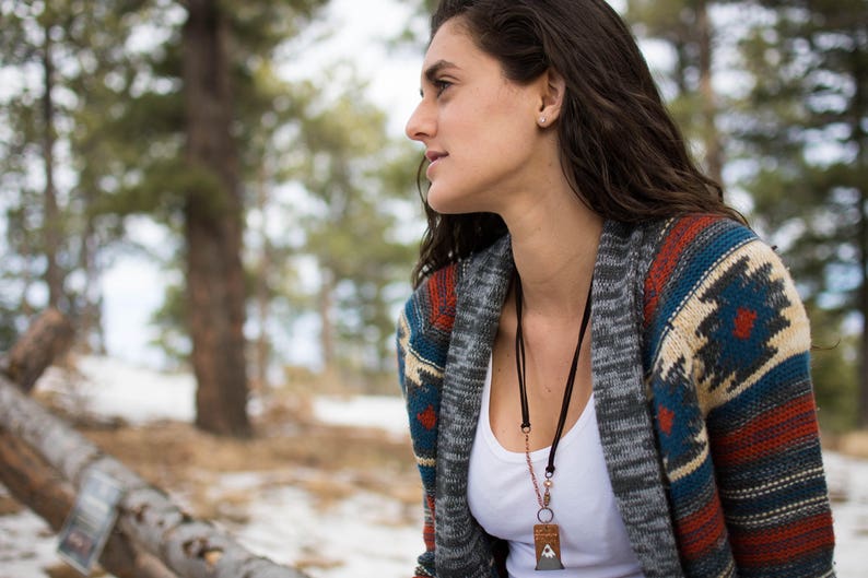 the Mountains are Calling handstamped necklace //rustic mixed metal/original handmade mountain peak jewelry/adjustable length vegan friendly image 6