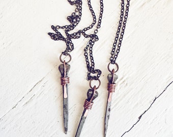 relic // antique coffin nail pendant necklace / reclaimed upcycled salvaged metal / victorian gothic macabre witchy jewelry