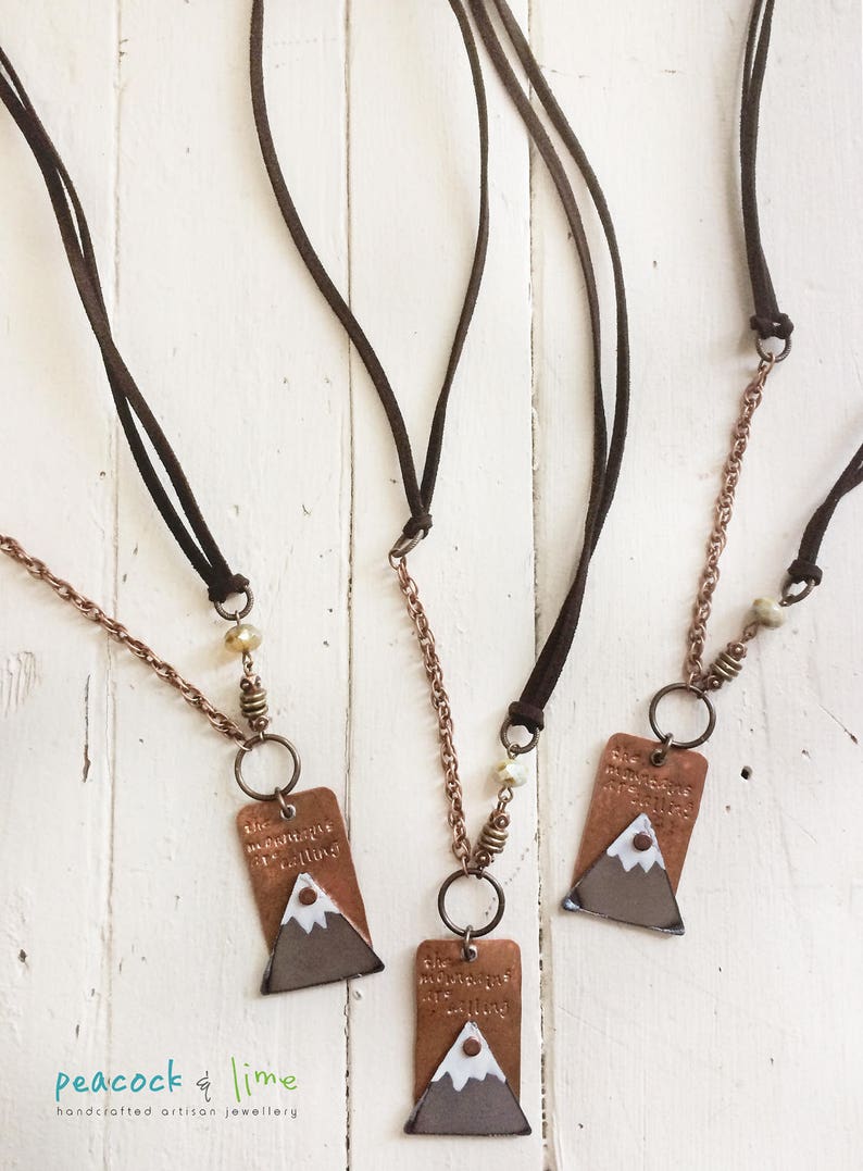 the Mountains are Calling handstamped necklace //rustic mixed metal/original handmade mountain peak jewelry/adjustable length vegan friendly image 4