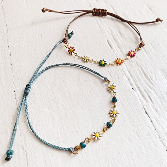 Flower Anklet Multicolor Daisies Adjustable Gold Tone Flower Anklet Multicolor Daisies Adjustable Gold Tone