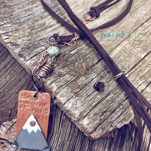 the Mountains are Calling handstamped necklace //rustic mixed metal/original handmade mountain peak jewelry/adjustable length vegan friendly image 9