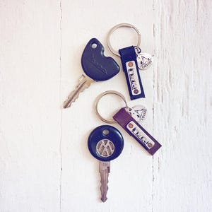 Explore outdoor adventures key ring // leather and metal charm key ring // travel wanderlust adventure // original handmade keychain fob