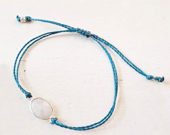 beach break moonstone // adjustable waxed cord bracelet with gemstone // boho beach surf style jewelry // great for layering bracelets
