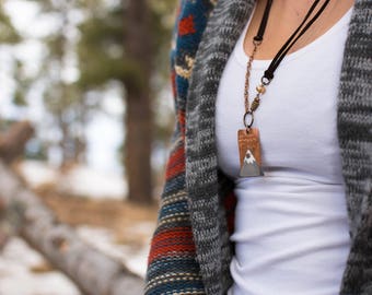 the Mountains are Calling handstamped necklace //rustic mixed metal/original handmade mountain peak jewelry/adjustable length vegan friendly