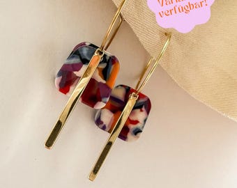 Statement Earrings for Women, Acetate Marble, Multicolor // Gold & Silver Hoop Earrings // Lightweight Dangle Earrings, Boho Jewelry