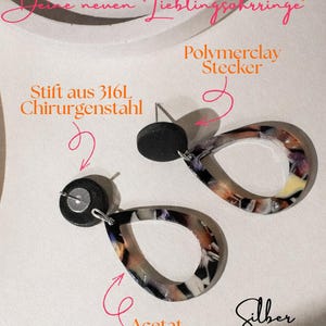 Drop earrings made of tortoise acetate and polymer clay | Handmade statement earrings | Lightweight | 18K gold-plated surgical steel Silber