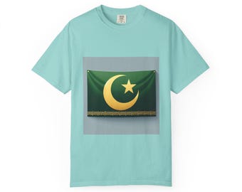 Moon and Star Flag Unisex T-Shirt, Garment-Dyed Tee, Perfect for Festivals, Cultural Events, Unique Gift for Patriots, Everyday Wear
