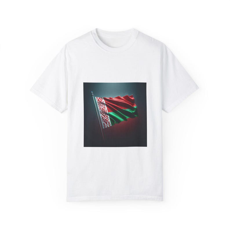 Belarusian Flag T-shirt, Unisex Garment-Dyed Tee, Patriotic Apparel, Travel Souvenir, Gift for Belarusians image 1
