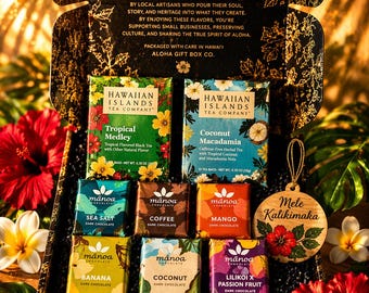 Adorno navideño, caja de regalo de chocolate y té