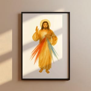 Goddelijke barmhartigheid muurkunst, katholieke Jezus aquarel afdrukbare, heilig hart christelijke poster, decor kinderkamer, St. Faustina digitale download
