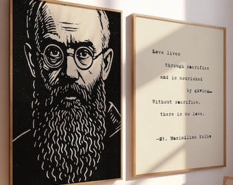 St. Maximilian Kolbe Set of 2 Printables, Christian Wall Art, Inspirational Catholic Saint Quote, Bundle of Two Prints, Saint Kolbe Poster