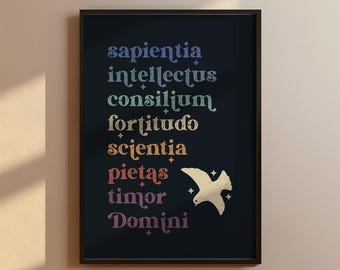Seven Gifts of the Holy Spirit in Latin, Catholic Printable Wall Art, Confirmation Gift, Modern Colorful Catholic Print, Isaiah 11 Scripture