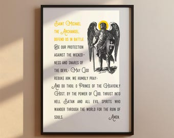 Prayer to Saint Michael the Archangel Catholic Wall Art, Traditional Catholic Printable, St Michael Prayer Vintage Home Decor
