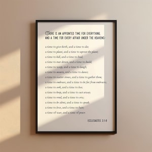 Ecclesiastes 3:1-8 Christian Wall Art, Scripture Print, Catholic Home Decor, Inspirational Gift, Bible Verse Artwork, Time for Everything
