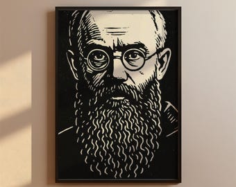 St. Maximilian Kolbe Christian Wall Art, Catholic Saint, Modern Black and White Saint Kolbe Portrait Print, Instant Download Artwork