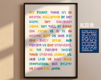 Ons vadergebed afdrukbaar voor kinderen, onze Vader print voor kinderen, onze vader christelijk kinderdagverblijf decor, katholieke homeschool kunst aan de muur