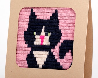 DIY Black Cat Needlepoint Kit – Fun Sewing Craft for Kids | Cute Feline Plastic Canvas Art Activity