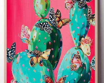Cactus Butterflies Print – Vibrant Southwestern Painting | Colorful Scene | Cactus Wall Art | Desert