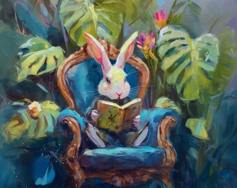 Whimsical Rabbit Art Print: Victorian Cottagecore Animal Decor