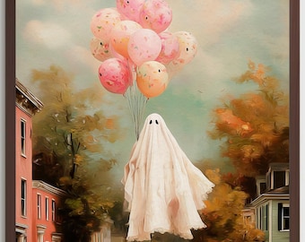 Balloon Ghost Halloweentown Art Print - Impasto | Vibrant Painting | Boho | Halloween | Cottagecore