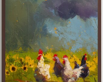 Whimsical Chicken & Rabbit Art Print: Victorian Cottagecore Decor
